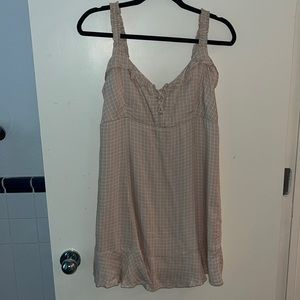 American Eagle, Cream Gingham Style Dress, Spaghetti Straps, Bow On Front